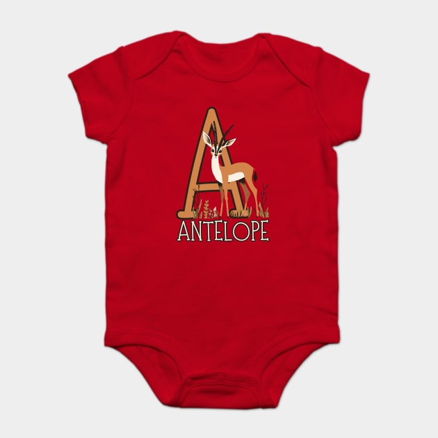 A for Antelope - Boho Style - Alphabet Animals Baby Bodysuit by TuncGK